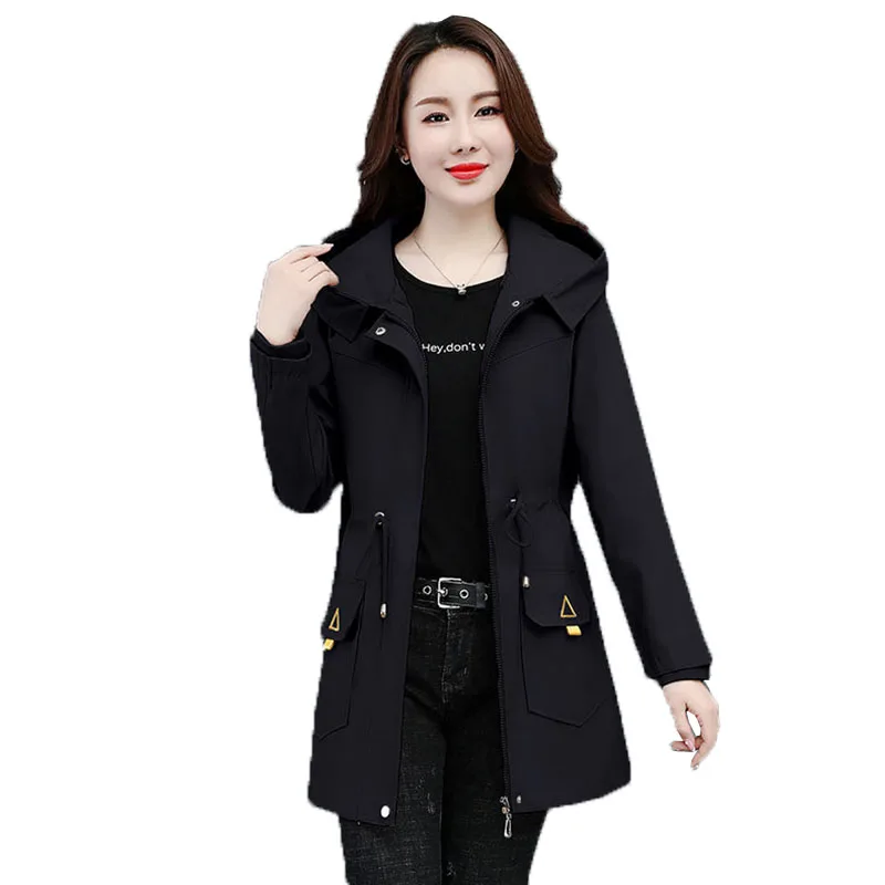 

Women's Windbreaker Nice Female Spring Autumn New Korean Wild Loose Trench Coat Loose Long Coats Hooded Trench Coat Lining C