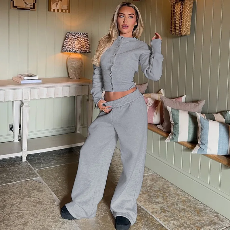 

Autumn And Winter New For Women's High Neck Knitted Pants Women's Casual Pocket Retro Loose Female Office Knitting 2 Piece Set