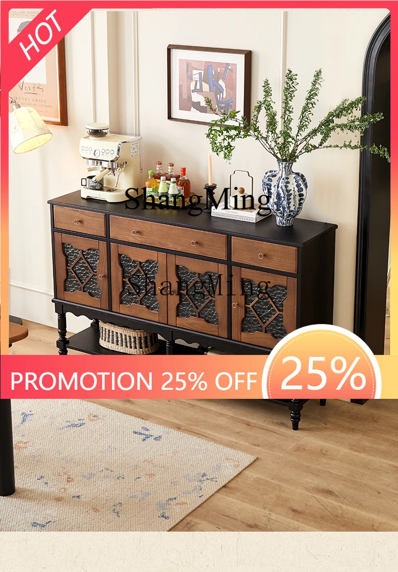 

ZYY Home Premium Dining Side Cabinet Integrated Storage against the Wall Retro Entrance Storage Storage Side Cabinet