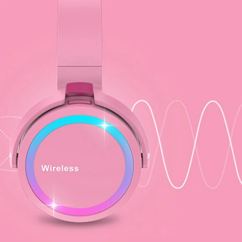 귀 헤드폰, LED 조명, 컴퓨터 헤드폰, 헤드셋, 블루투스 5.0 헤드폰, 지지대 TF 카드