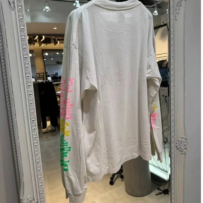 

High Street Men's Women's Concrete White 100% Cotton Premium Quality T-Shirt Loose Fit Patterned Print Saint Long Sleeve T Shirt