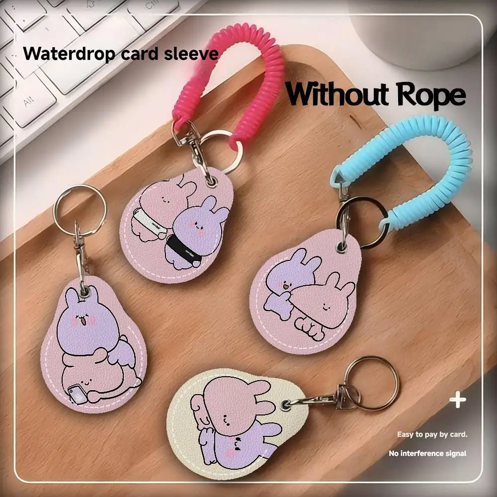 Asamimichaan Asleep Asamim Men And Womenn Universal Antirust Keychain PU Learther Access Card Holder Drop Key Tag Ring