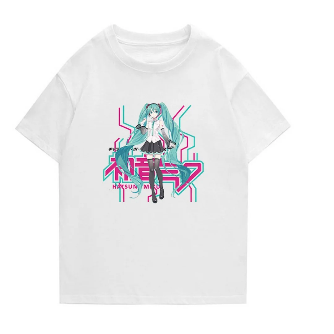 

MINISO Womens Hatsune Miku Summer Tshirt Casual Comfortable Top With Cartoon Print For Daily Anime Fashion Wear