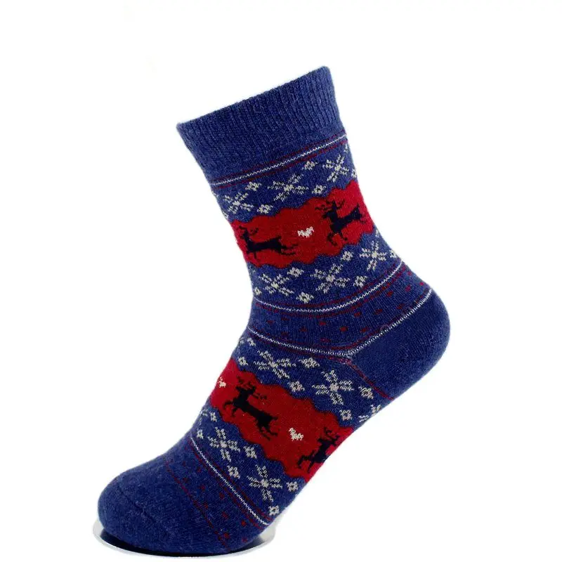 5 Pairs Autumn Winter Warm Thick Rabbit Wool Christmas Socks Women Middle Long Retro Christmas Deer Pattern Quality Soft Sock