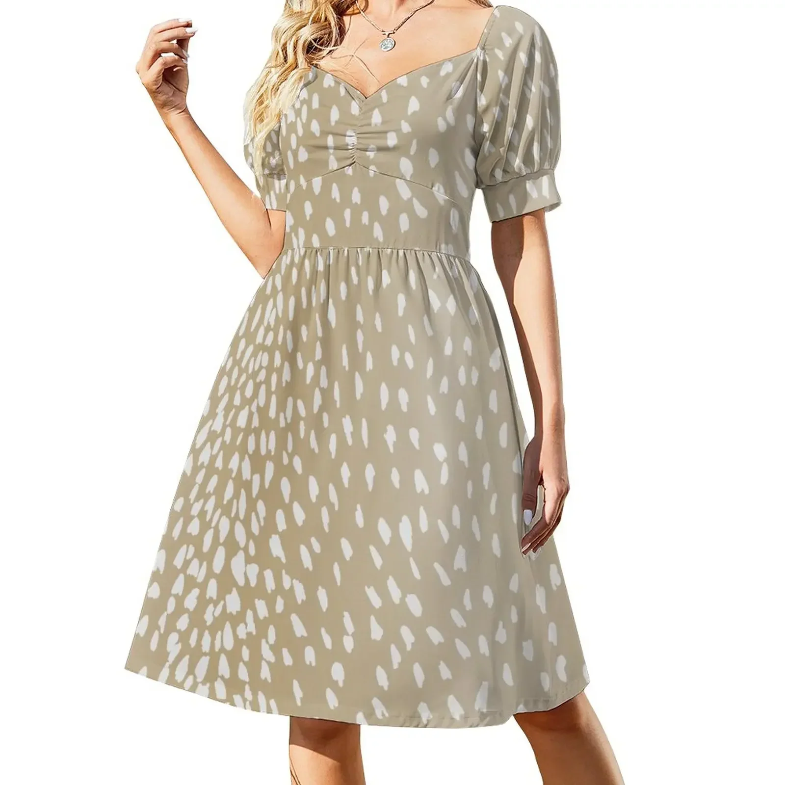 

Light Antelope Fawn Print Short-Sleeved Dress women evening dress dresses for women Dress