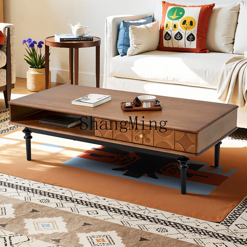 

ZYY all-solid wood coffee table retro living room small apartment simple small coffee table rectangular locker