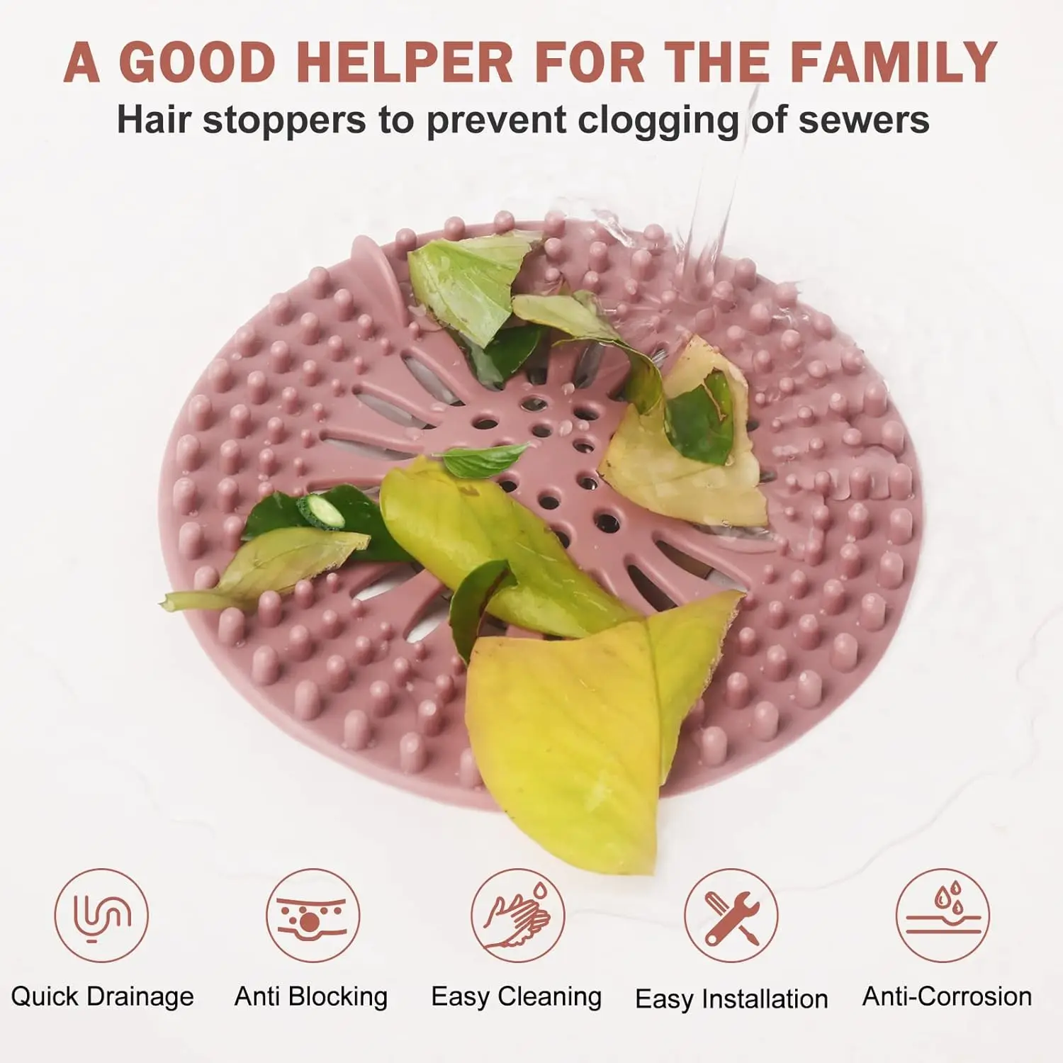 Filtro di scarico per lavandino del bagno, protezione per copri scarico per doccia con trappola per capelli, diversi colori per vasca da bagno, doccia e lavandino, confezione da 5