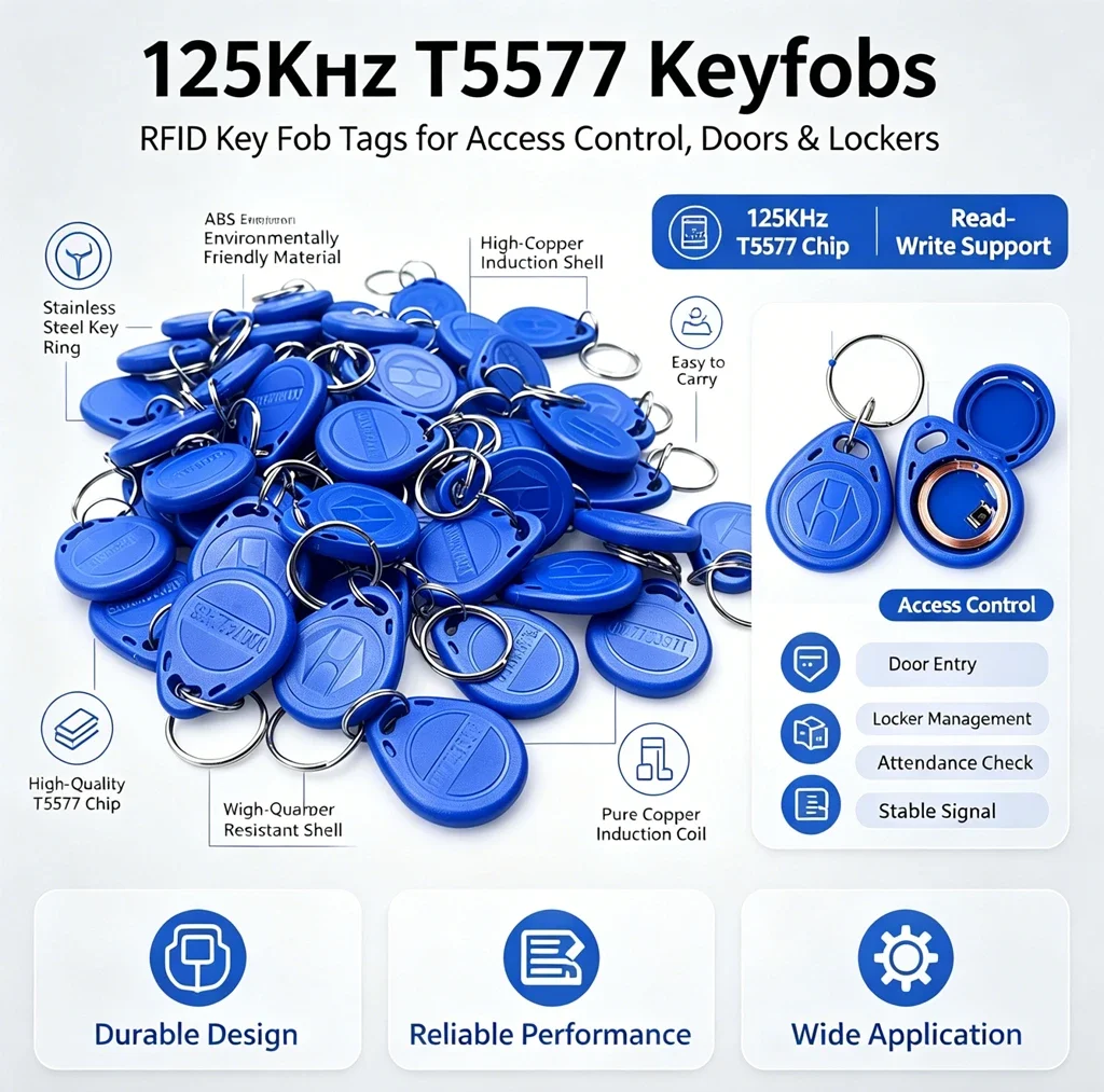 50/100pcs T5577 Rewritable 125KHz RFID Key Fob – Copy & Duplicate Proximity Token, Keyfobs Can Copy Card