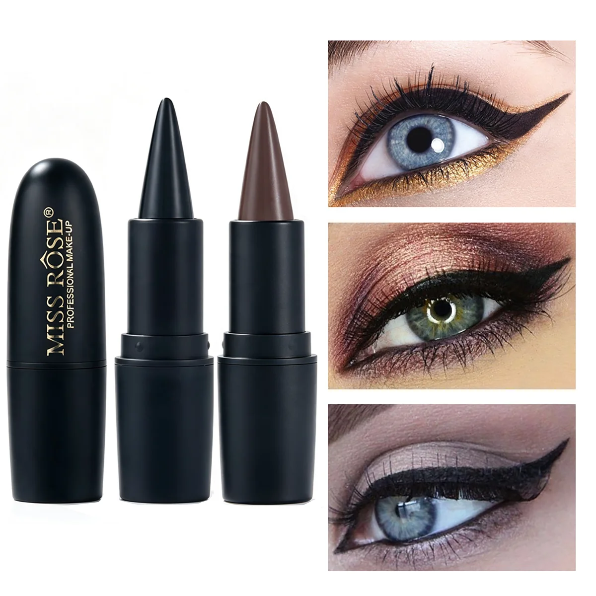 Miss Rose Pointy Eyeliner Stick Two-Color Solid Waterproof, Smooth, Non Smudging, Single Head Color Makeup Eyeliner Cream