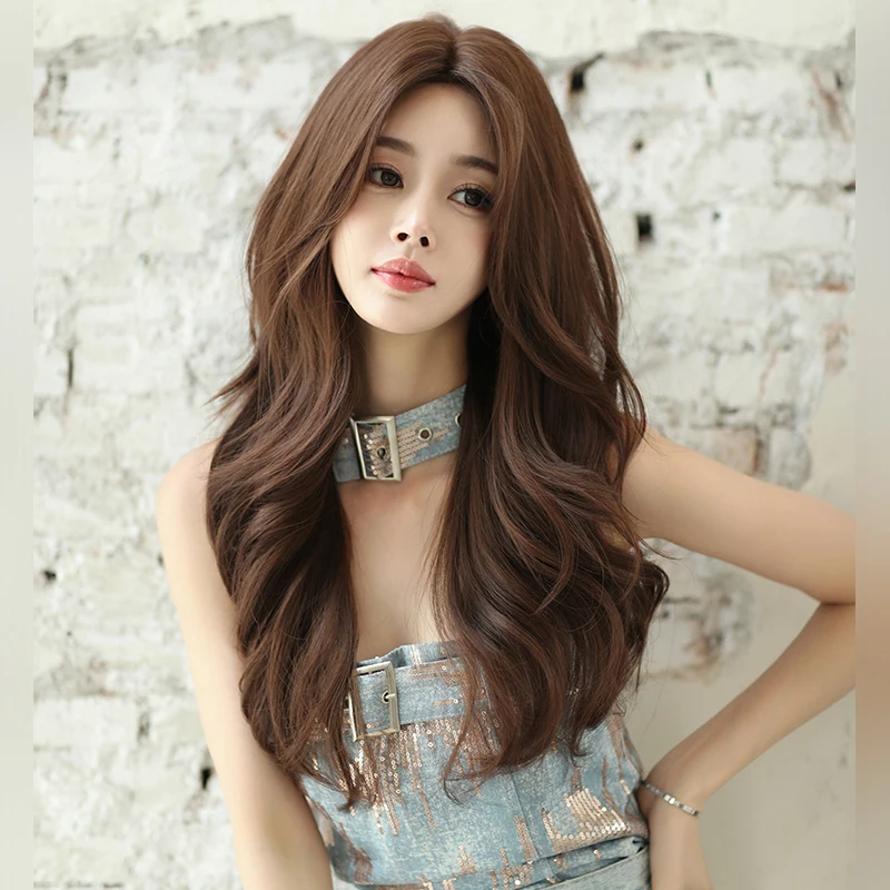 NAMM Costume Wig Synthetic Long Straight Brown Wigs With Daily Party Cosplay High Density Wig For Women  Mid Split Wig