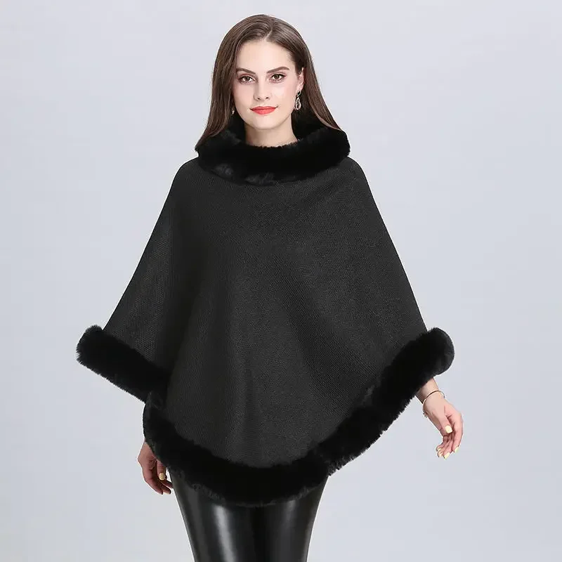 2023 Round Neck With Fur Winter Coat For Woman  New Female Fashion Wool Cat Poncho And Cape Winter Cloak For Woman Jackets