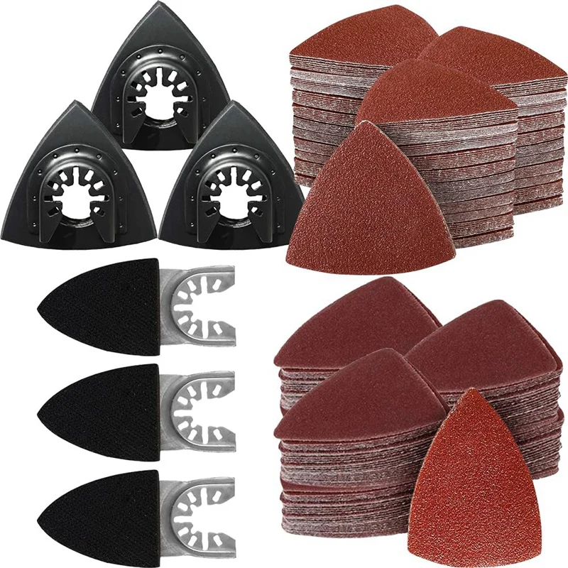 

156Pcs Oscillating Tool Sanding Pad Kit, 3Pcs Triangle Sanding Pads And 3Pcs Finger Sanding Pad, 150Pcs Sandpaper