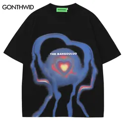 Hip Hop Punk Tee Shirts Streetwear Men Abstract Graphic Print Gothic Cotton Tshirt 2023 Harajuku Cotton Loose T Shirt Summer Top