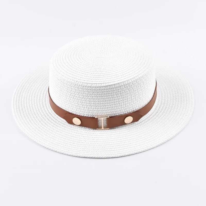 Sommer Damen Strohhut, modischer flacher Reise- und Strand-Sonnenhut, Chapeau Femme – Detail 7