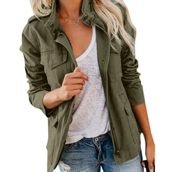 Multi Pocket Women's Jacket Plus Size Spring Fall Cargo Coat Breathable Casual Long Sleeve Solid Jacket Workwear Coat Female