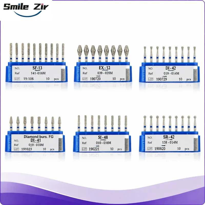 10Pcs/Lot Dental Diamond Burs Drill 39 Sizes 1.6mm for High Speed Handpiece Stomatology Department Dentistry Grinding Tools