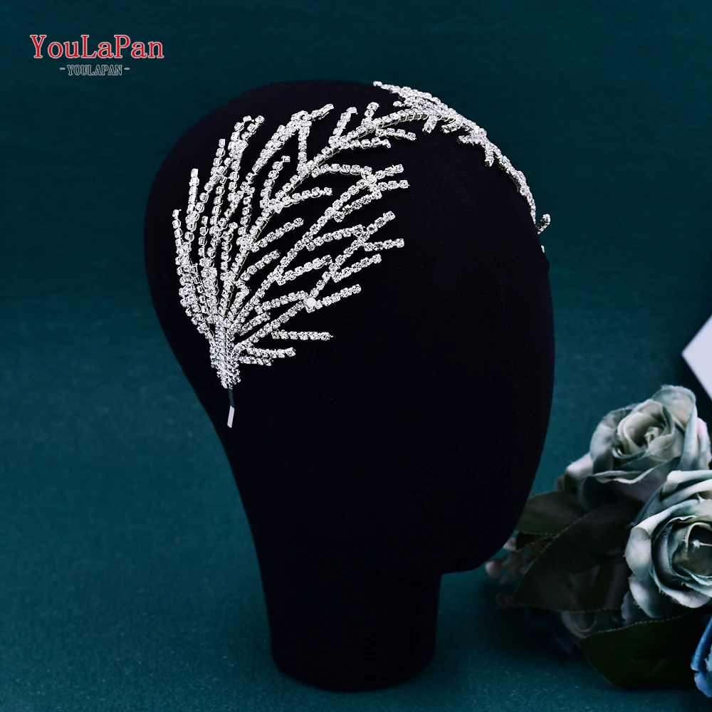 YouLaPan-Diadema elegante para novia, cadena de diamantes de imitación brillantes, tocado de boda de Color plateado, diademas de fiesta para dama de honor, HP666