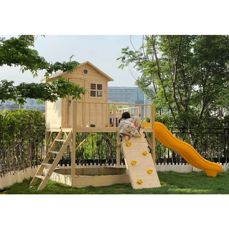 Outdoor Wood Play House Toddler Wooden Playhouses Plastic Playhouse Slide Kids Playground