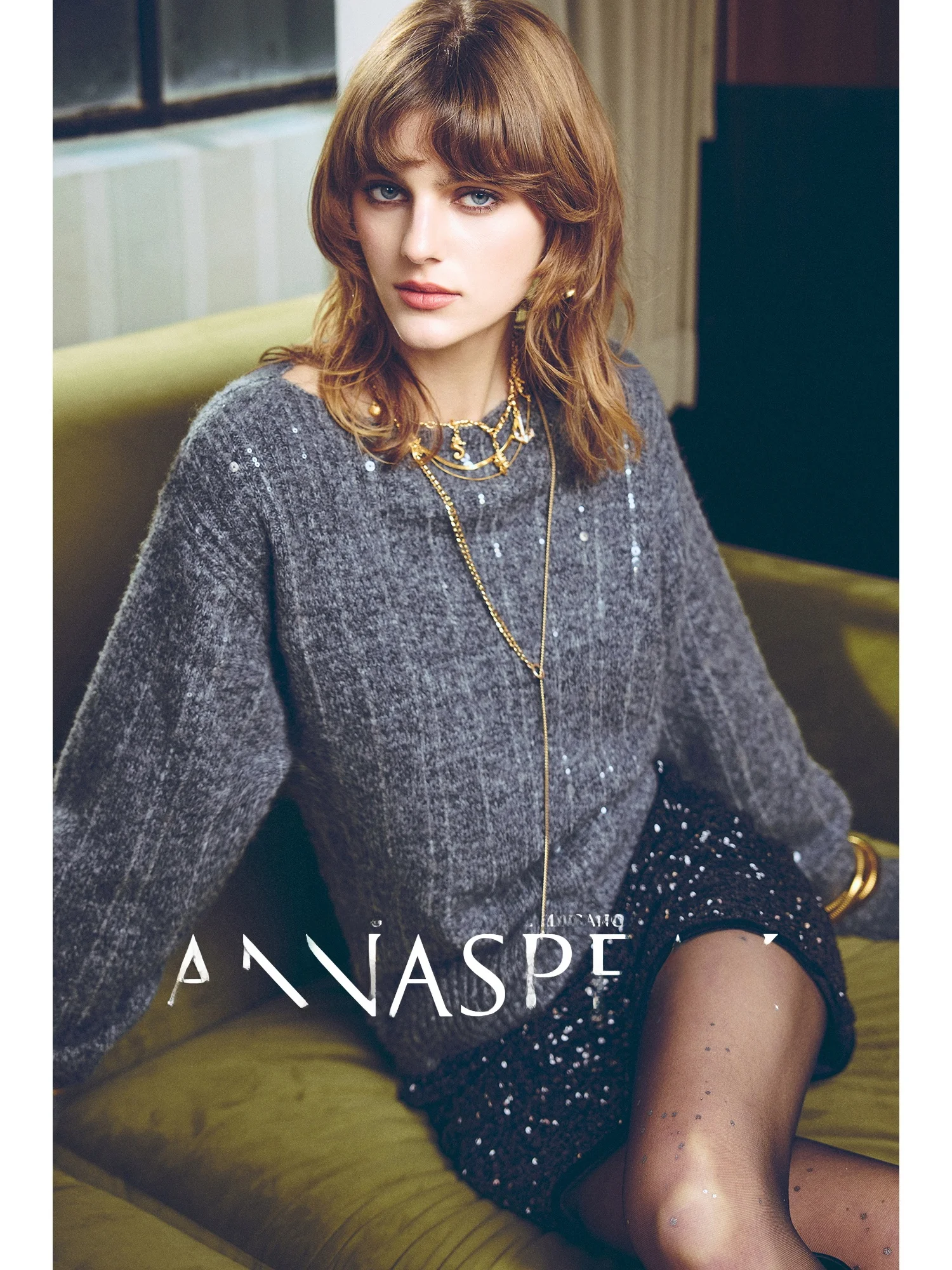 

Annaspeak Galaxy Тяжелая работа с вышивкой бисером на одно плечо из натурального шелка Camere Bru Вязаный свитер Шерстяной свитер Ele Sle