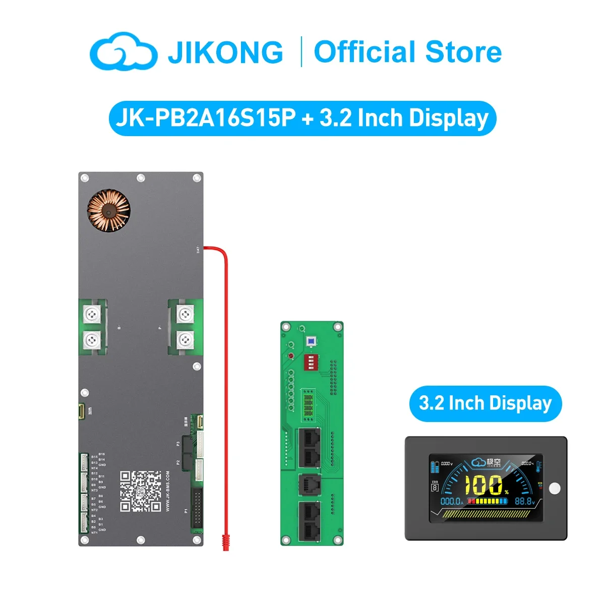 JIKONG BMS JK-PB2A16S15P + 3.2 디스플레이, Lifepo4 리튬 이온 LTO 인버터, 가족 에너지 저장 BMS 액세서리, 8S, 16S, 24V, 48V