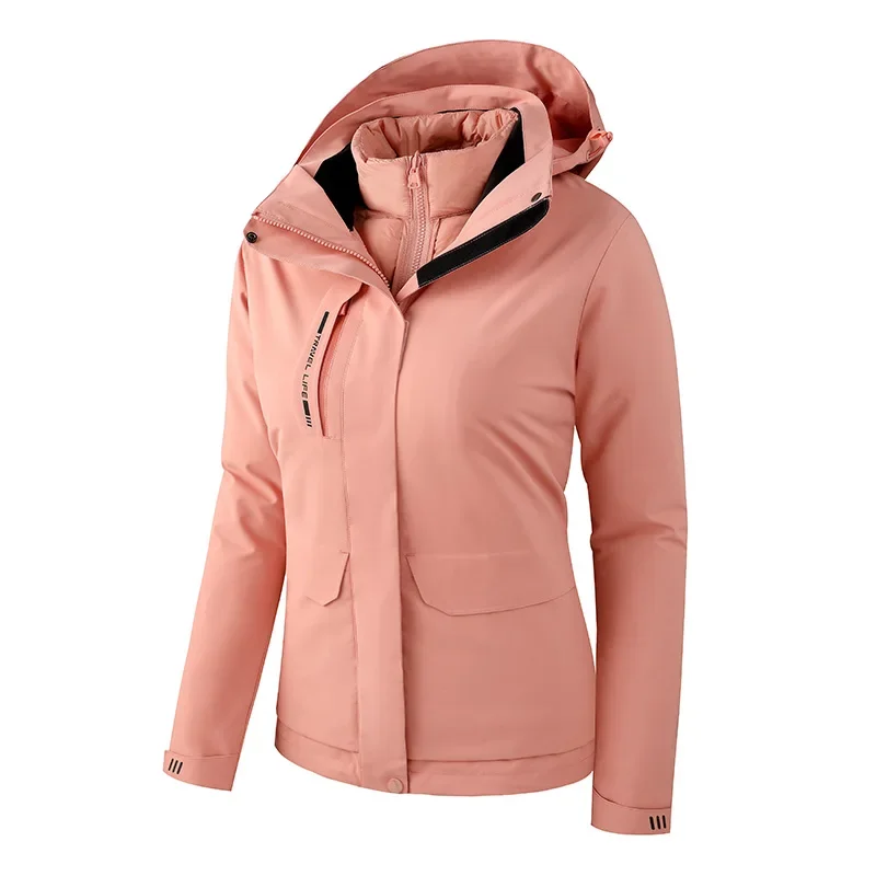 Women's 2 In 1 Set Thick Hiking Down Jacket Waterproof Winter Windbreaker Outdoor Warm Camping Female Jacket Windproof Coat