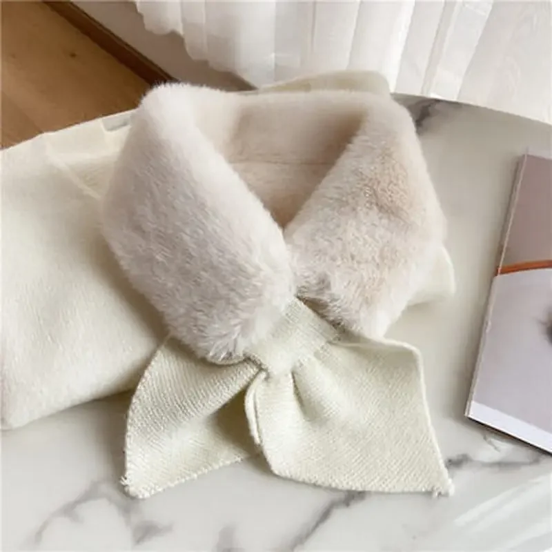 Winter Women Cross Faux Fur Straps Shawl Soft Neck Scarf Girls Ladies Autumn Winter Knitted Scarf