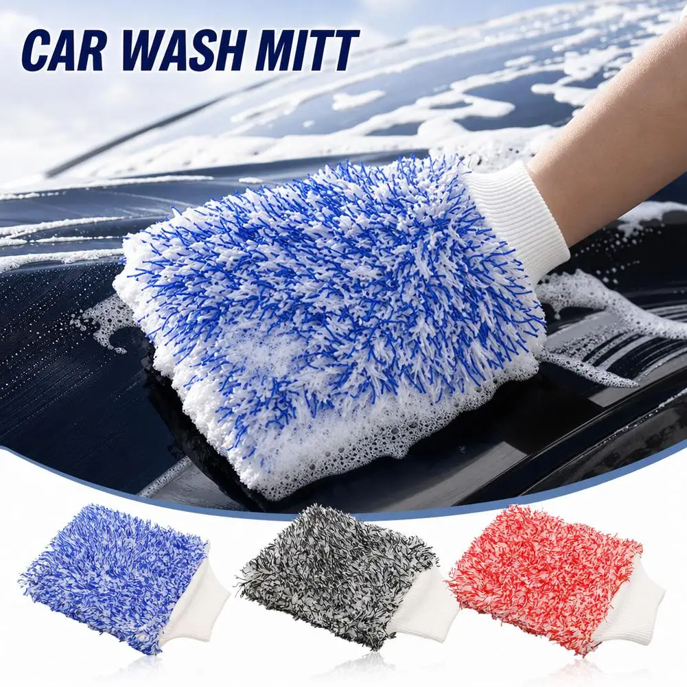 Double-Sided Thick Plush Car Cleaning Gloves Ultra-Fine Fiber Water Absorption Coral Fleece Large Wash Gloves for Auto Detailing
