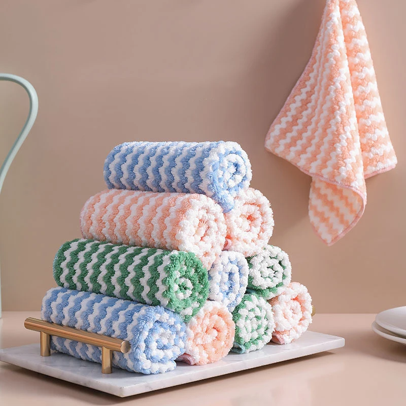 15/10/5/1 PCS Kitchen Cleaning Rag Coral Fleece Dishcloth Super Absorbent Scouring Pad Dry Microfiber Cloth Wet Daily Dish Towel