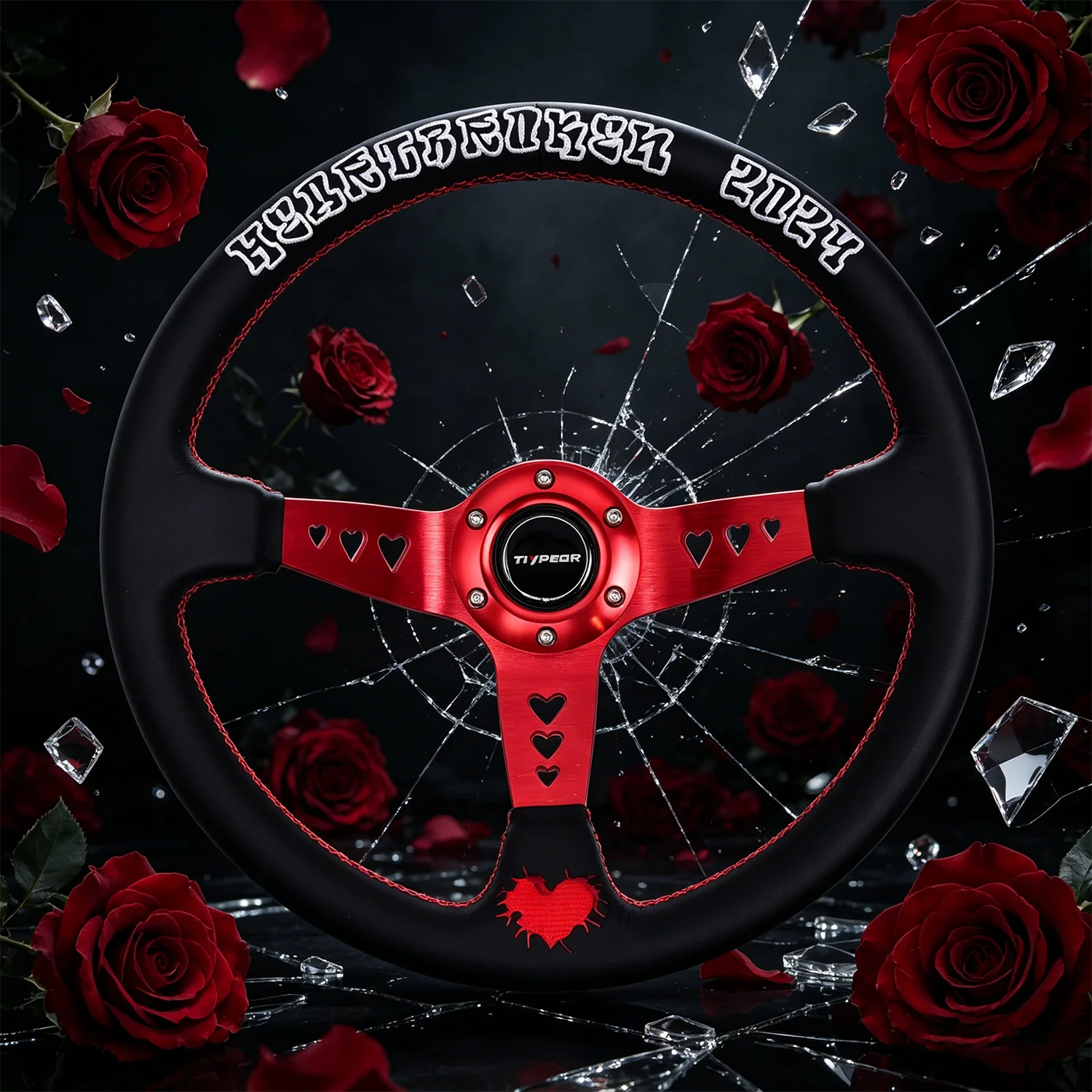 

TIYPEOR 345MM Custom Peach Heart Sports steering wheel Heart Hole Pink Leather Racing Steering Wheel With 5mm Bracke