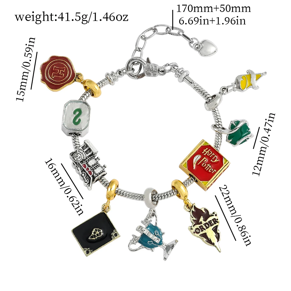 Harri Charms Bracelet Hogwarts Academy of Magic Slytherin Beads Pendant Bracelet DIY Bangle for Fans Gifts Accessories