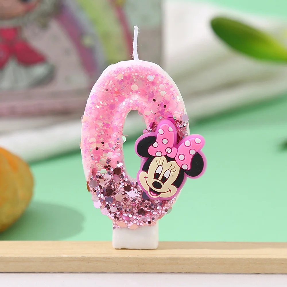 Minnie cartoon Pink Gradient Glitter Digital Candle, Party Gift, Festival Decoration, Birthday and Anniversary Candle