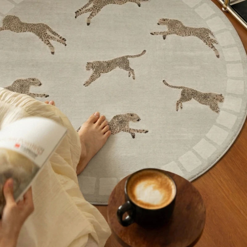 Leopard Pattern Bedroom Decor Round Carpet Home Fluffy Soft Floor Mat Thick Plush Lounge Rug Retro Style Carpets for Living Room