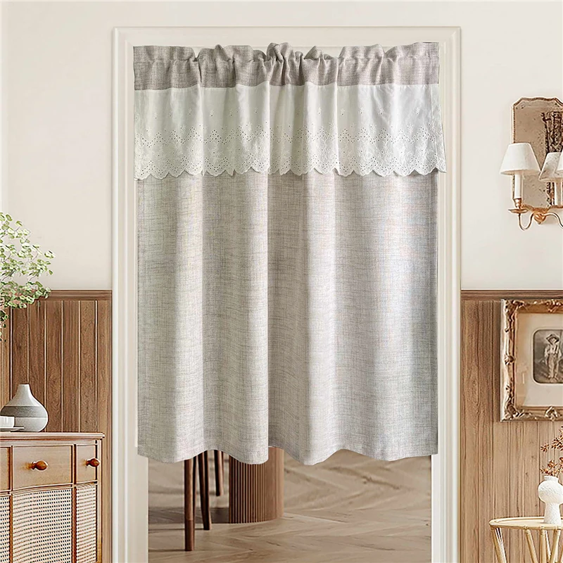 Japanese Light Coffee Linen Small Curtain With Beige Cotton Lace Rod Pockets For Kitchen Dorr Farmhouse Homestay Home Decor