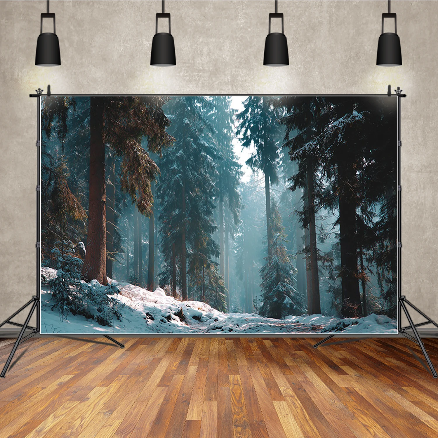 MOON.QG Nighttime Winter Forests Photo Background Aurora Golden Dusk Backdrops For Photography Family Decoration Portrait Studio