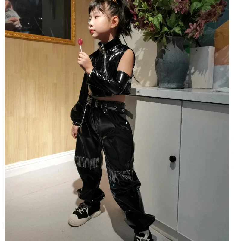 Girl's Jazz Dance Performance Costume Motorcycle Fashion Children's Fashion Model Kids' Trendy Cool Outfit