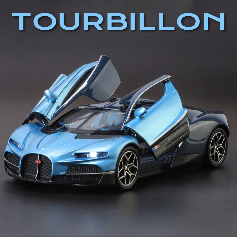1:32 スケールトゥールビヨン Chiron おもちゃスポーツカーモデルダイキャストメタルサウンドライトプルバックシミュレーション車両モデル装飾品ギフト