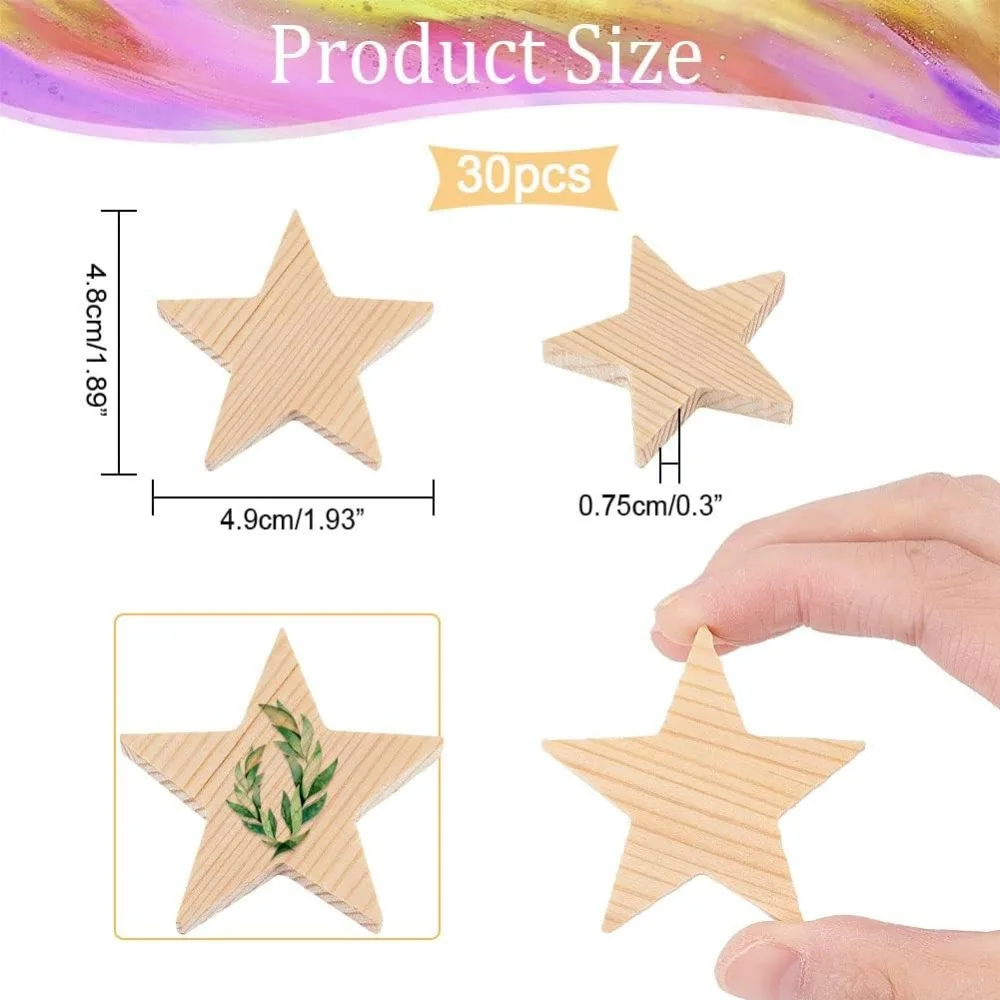 30 Pcs Unfinished Wood Star Pieces 1.92