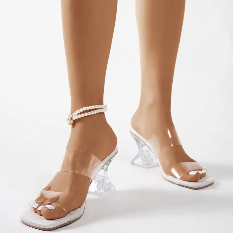 Crystal Clear Transparent Slippers Female Shoes Middle Heels Comfortable New Summer Women Shoes Woman Fashion Cool Mules Slides