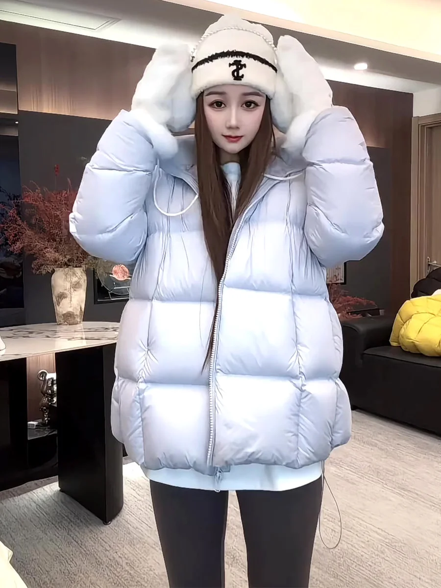 Abrigo de invierno coreano Sle Cloud Puff Thiened, abrigo cálido con capucha para mujer, Color azul, novedad de 2025