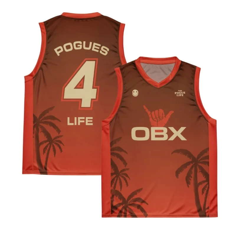 New Unisex TV Outer Banks Pogues 4 Life Basketball Jersey Palm Tree Print Mesh Sleeveless Y2K Oversized Loose Streetwear Tops
