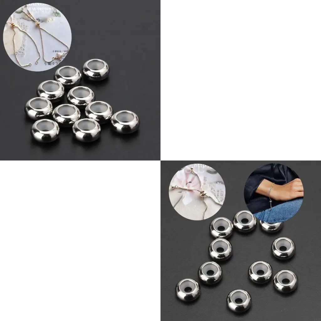 195C 10Pcs Stainless Steel Rubber Insert Stopper Spacer Beads for Add-a-Bead Bracelet