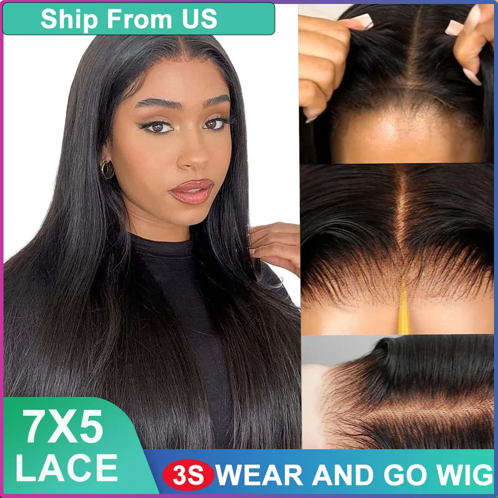 Glueless Wigs Human Hair 7X5 Lace Front Human Hair Wig Black Straight 40Inch Lace Front Human Hair Wig For Black Women Mixed Wig