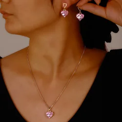 Cross-border new love necklace earrings set peach heart bride necklace earrings