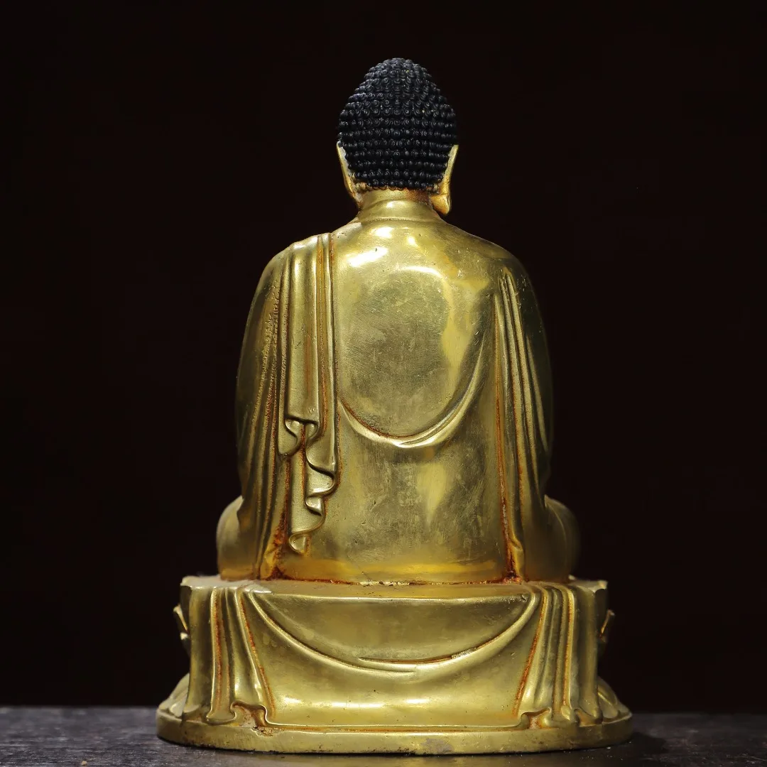 7"Tibetan Temple Collection Old Bronze Gilded Cinnabars Mosaic Gem Shakyamuni Buddha AmitabhaLotus Terrace Worship Hall