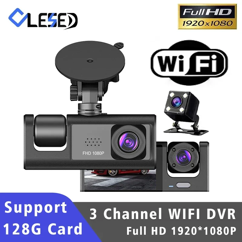 

WiFi 3 Channel Car DVR Three Way Cam Inside Vehicle Camera DVRs Recorder FHD 1080P Video Mini Registrator Dashcam Camcorder