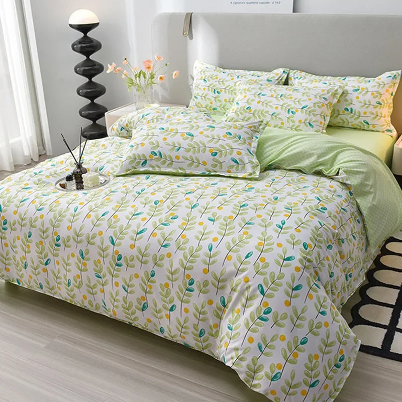New Bedding Sets with Plant Printing Cheap Skin Friendly Duvet Cover Set for All Seasons 3/4 Pcs Single Double Bed Sheet Set