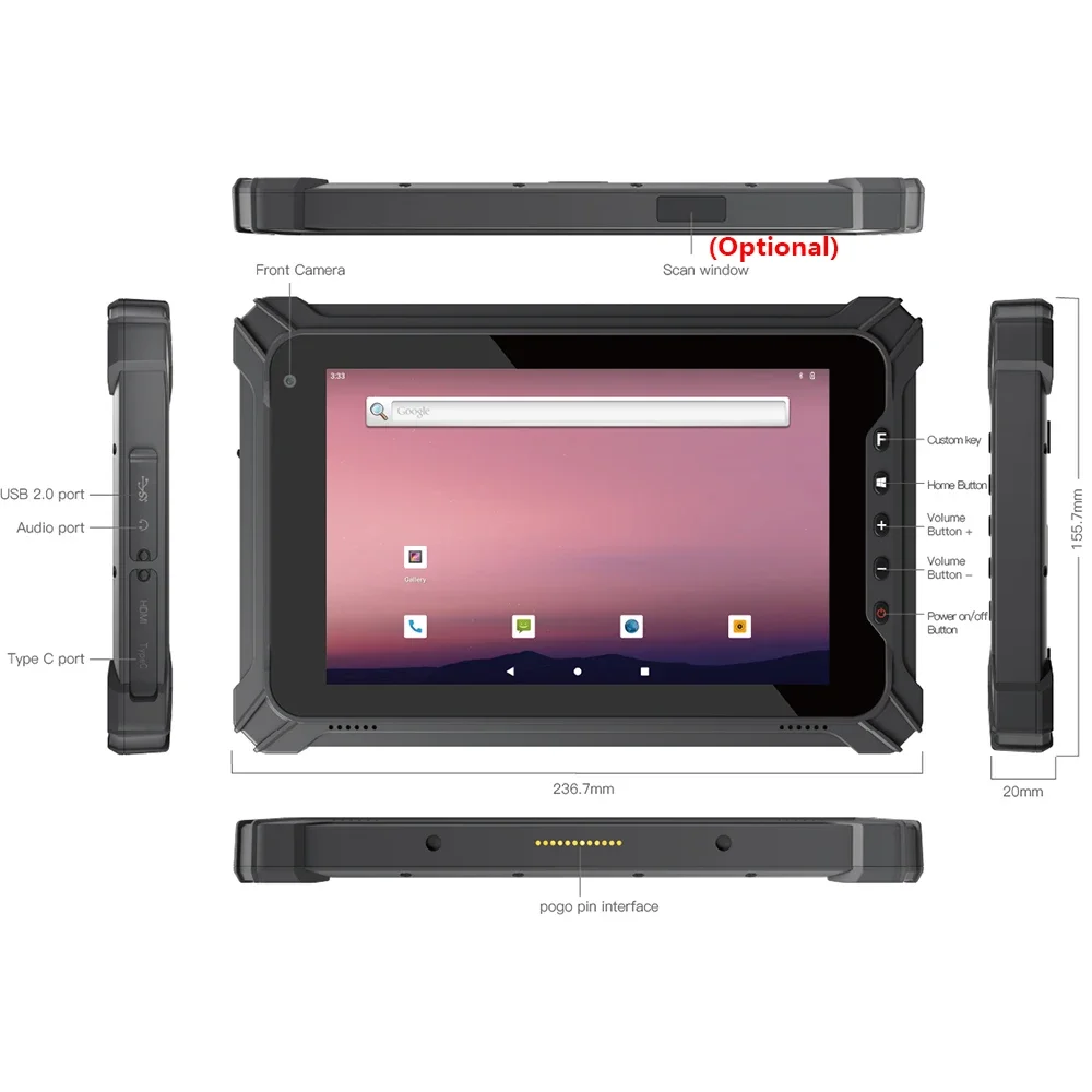 頑丈なAndroidタブレット,Kcosit-G87X x 12.0,8GB RAM,1200 GB ROM,1920x128 p 1200,NFC,GPS,急速充電Cタイプ,Android 1920