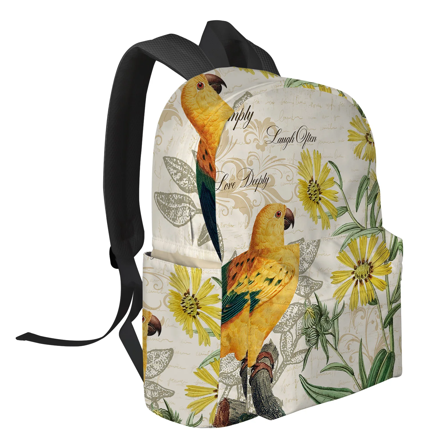 Yellow Parrot Sunflower Retro Feminina Backpacks Teenagers Student School Bags Laptop Backpack Men Women Female Travel Mochila