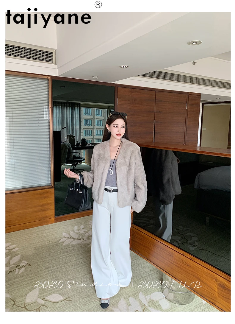 TAJIYANE 100% アンゴラウサギ毛皮コート レディース Vネック 本物の毛皮ジャケット 冬服 女性用 2025 高級ファー ジャケット 女性用コート