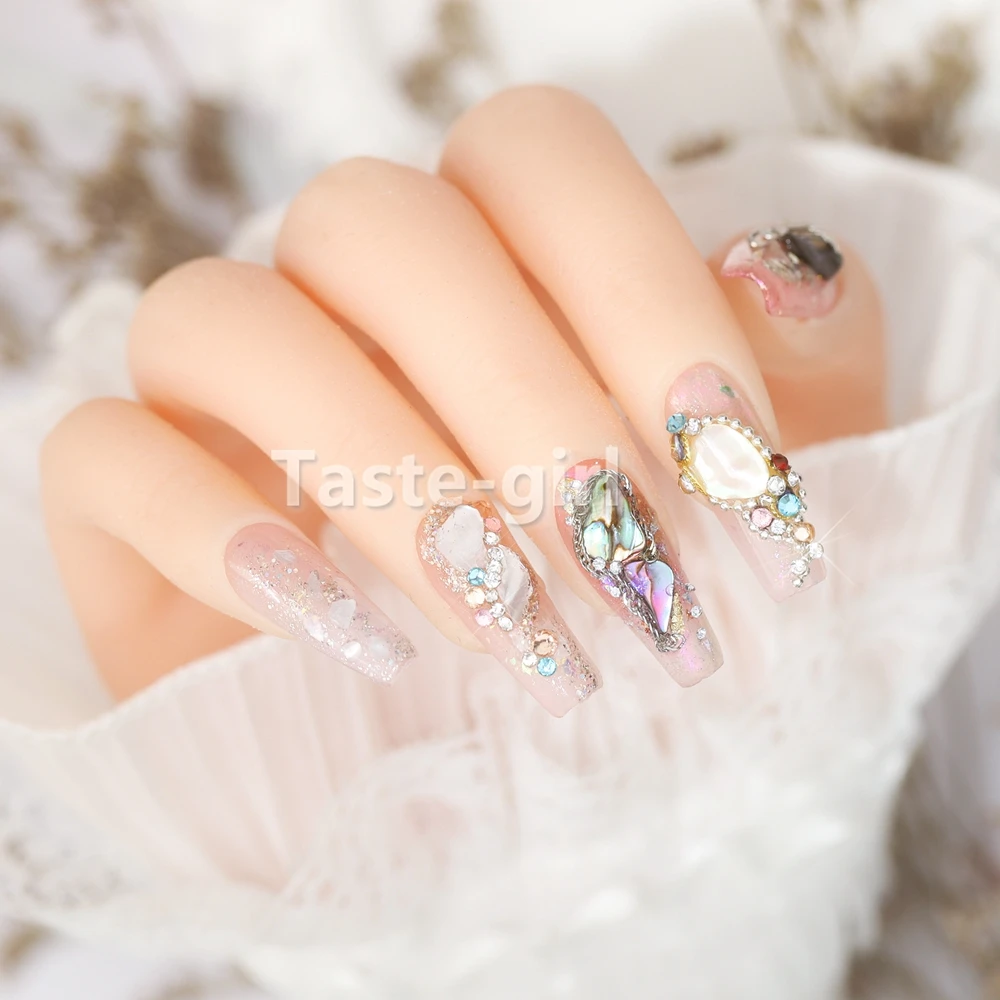 1กล่องเล็บธรรมชาติ Shell Fragments Flakes Glitter 3D ตกแต่งเล็บ Rhinestone เล็บ Pearl Shell Slice หิน